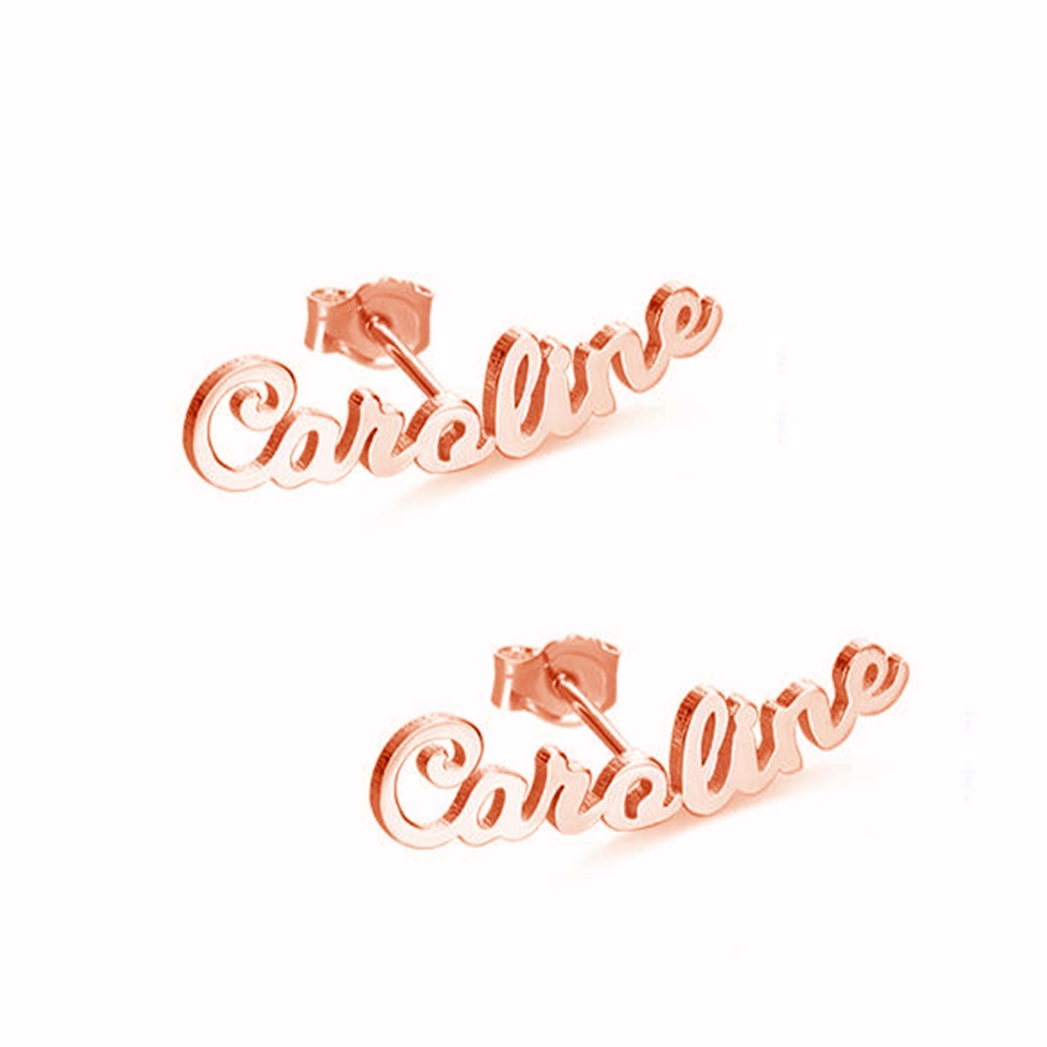 Personalised 925 Sterling Silver Rose Gold Plated Name Stud Earrings for Teen Women