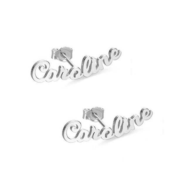 Personalised 925 Sterling Silver Silver Plated Name Stud Earrings for Teen Women