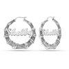 Personalised 925 Sterling Silver Tone Bamboo Name Hoop Earrings for Teen Women