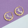 Personalised 925 Sterling Silver Tone Bamboo Name Hoop Earrings for Teen Women