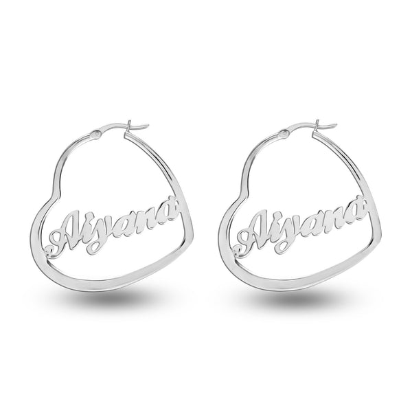 Personalised 925 Sterling Silver Name Heart Hoop Earrings for Teen Women