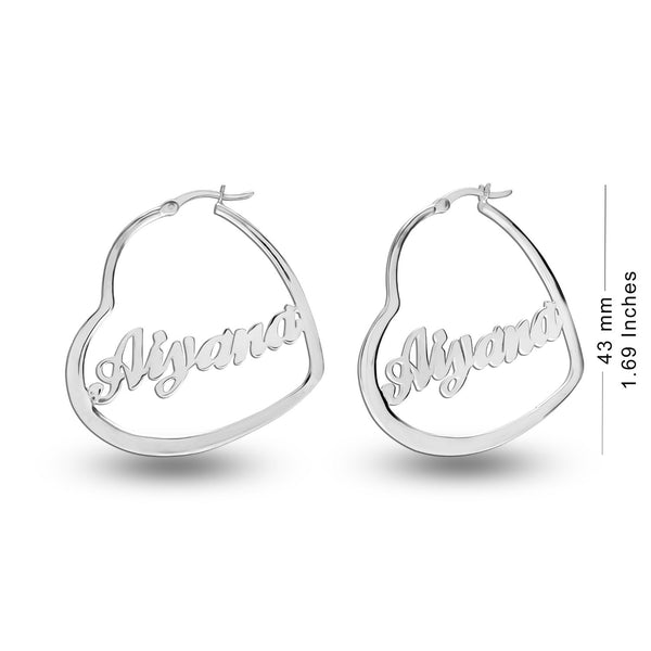 Personalised 925 Sterling Silver Name Heart Hoop Earrings for Teen Women