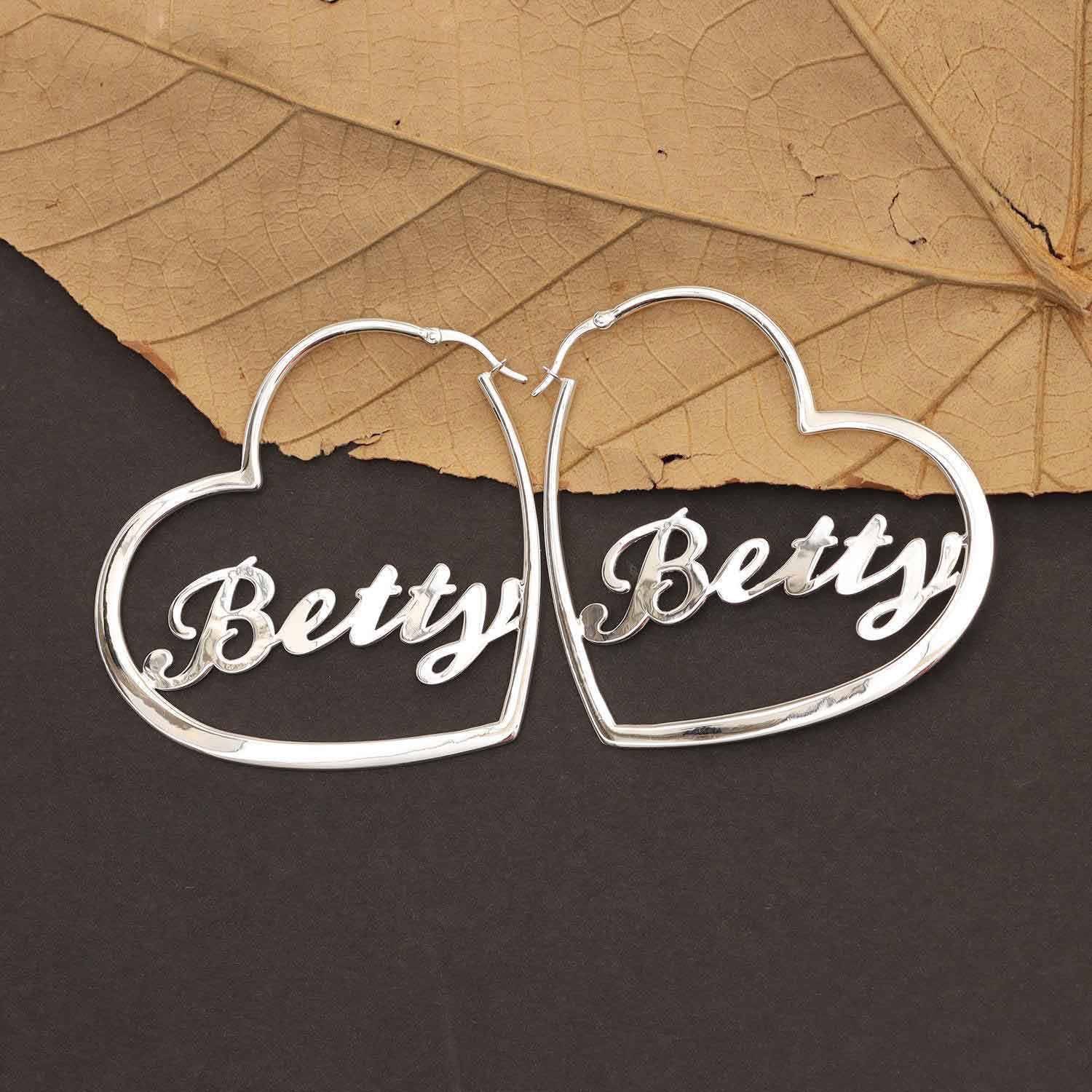 Personalised 925 Sterling Silver Name Heart Hoop Earrings for Teen Women