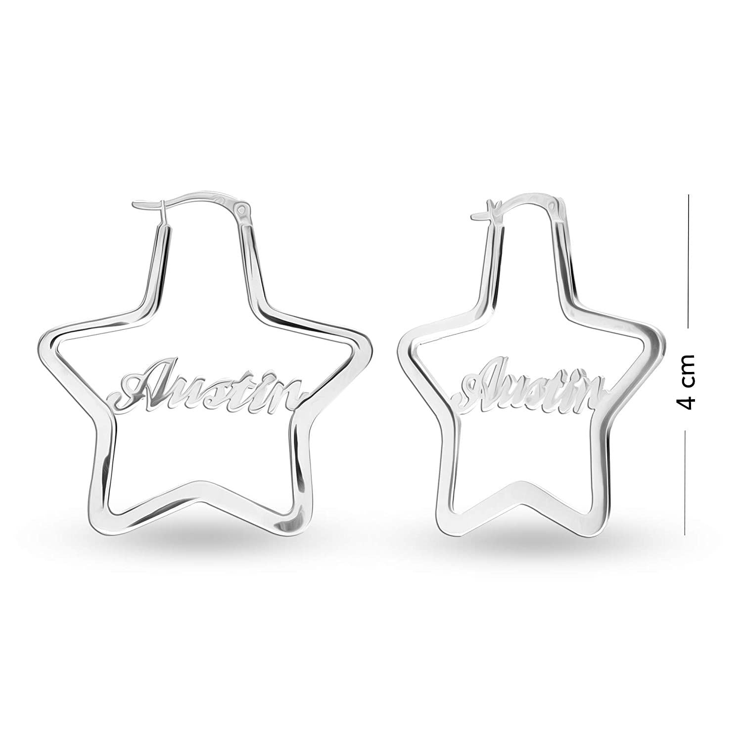 Personalised Customized 925 Sterling Silver Name Star Hoop Earrings for Teen Women