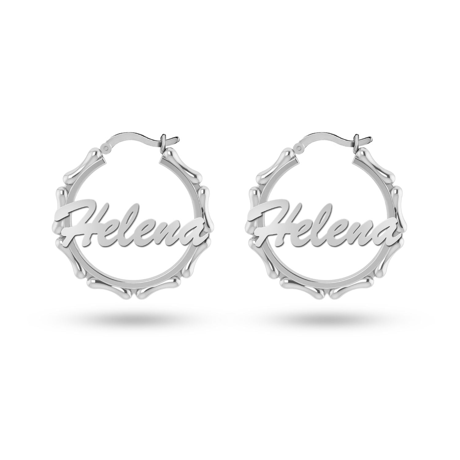 Personalised 925 Sterling Silver Name Bamboo ClickTop Hoop Earrings for Teen Women