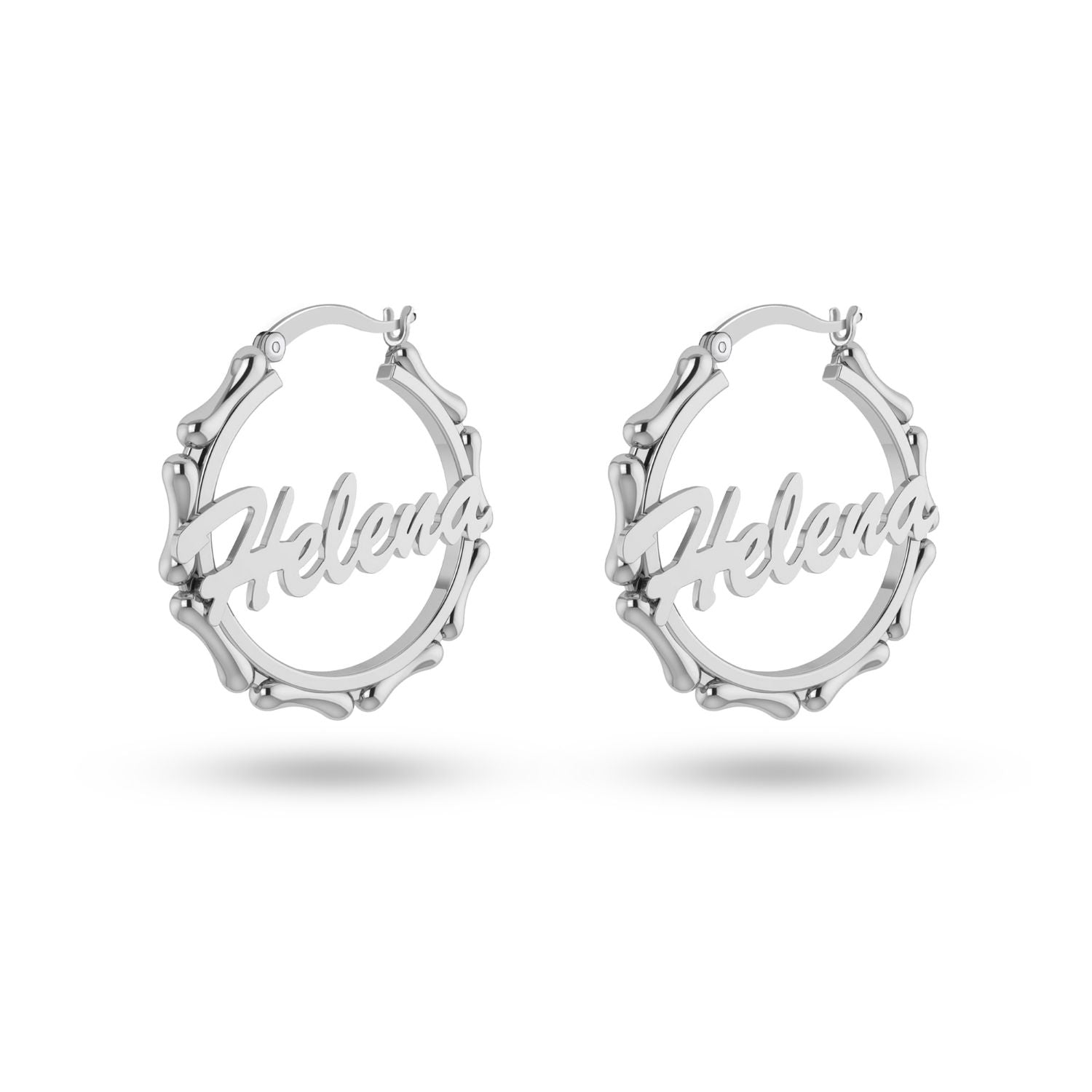 Personalised 925 Sterling Silver Name Bamboo ClickTop Hoop Earrings for Teen Women