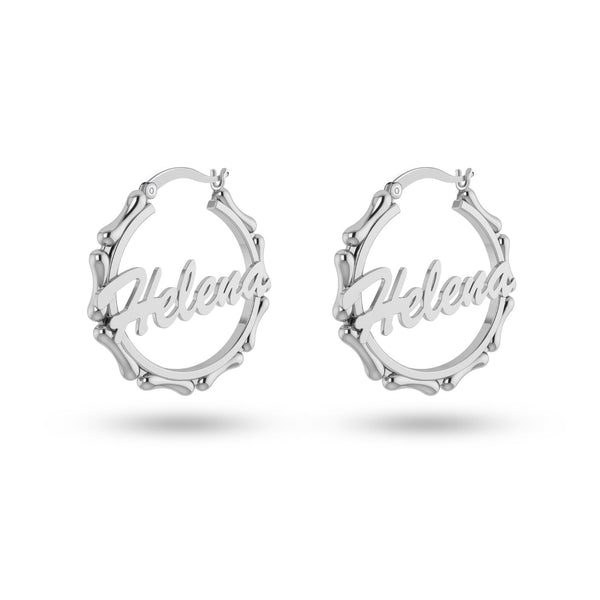 Personalised 925 Sterling Silver Name Bamboo ClickTop Hoop Earrings for Teen Women