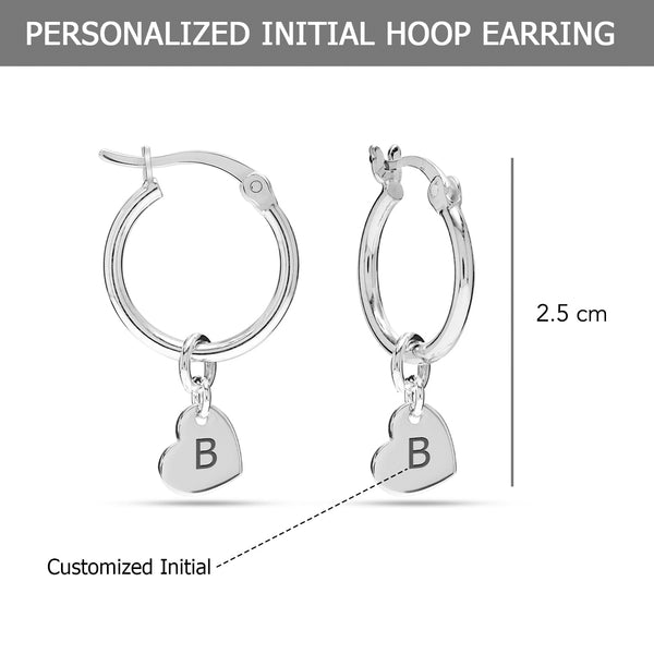 Personalised 925 Sterling Silver Heart Initials Hoop Earrings for Women