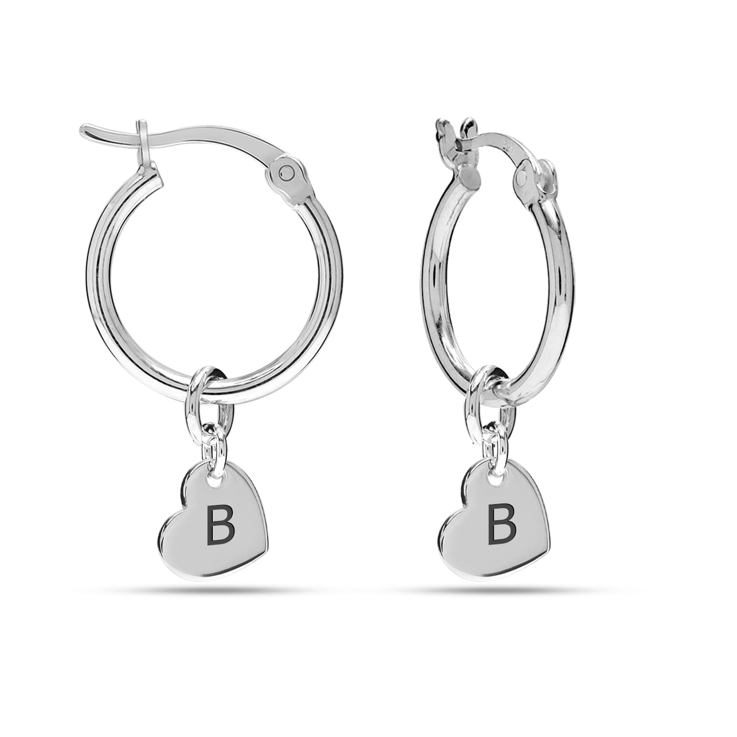 Personalised 925 Sterling Silver Heart Initials Hoop Earrings for Women