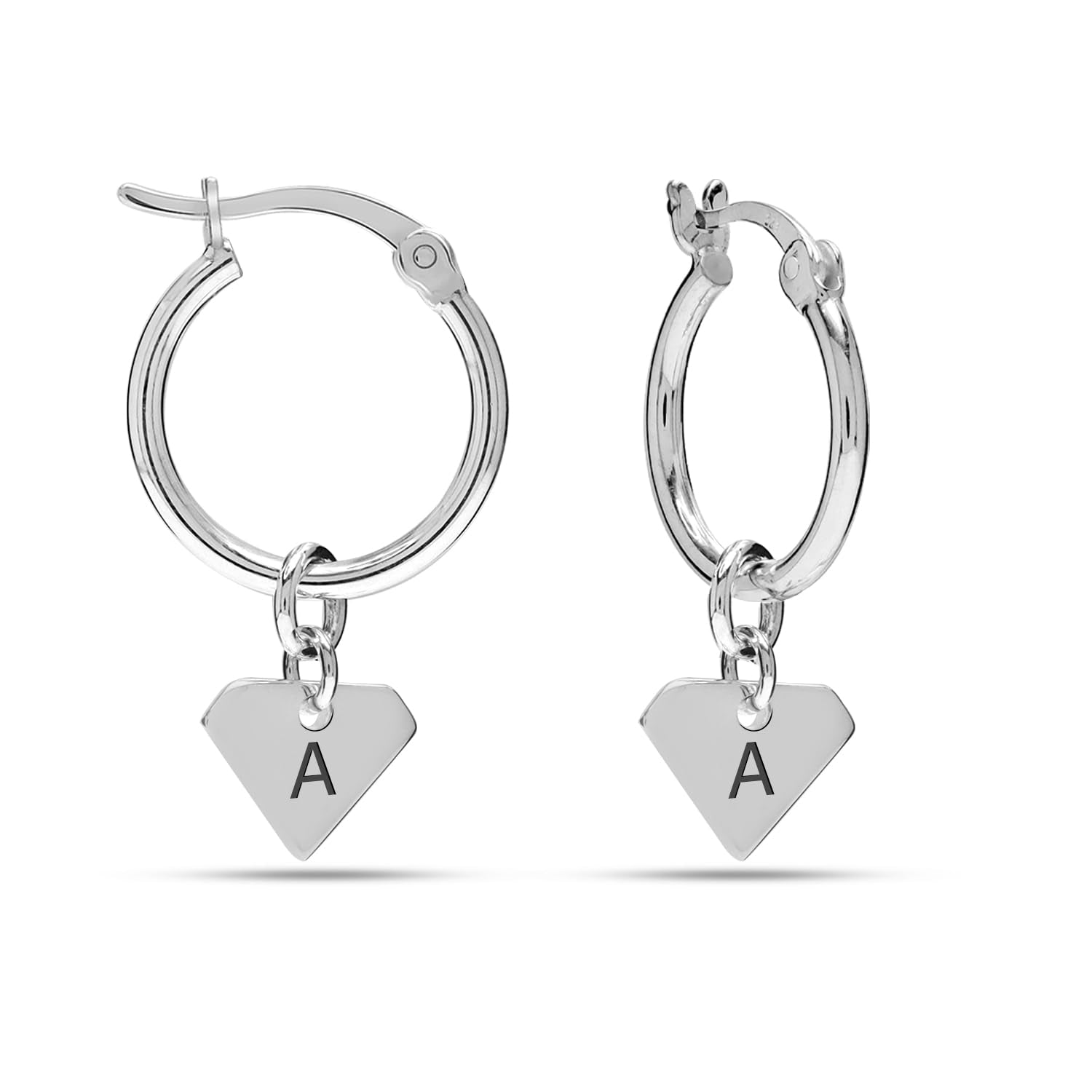 Personalised 925 Sterling Silver Unique Diamond Shape Hoop Earring for Women