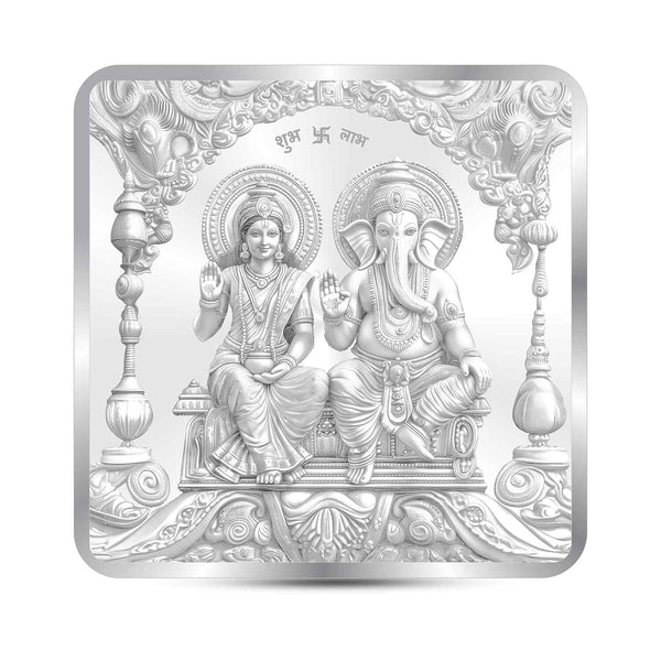 BIS Hallmarked Laxmi Ganesh Square 50Gm Silver Coin (999 Purity)