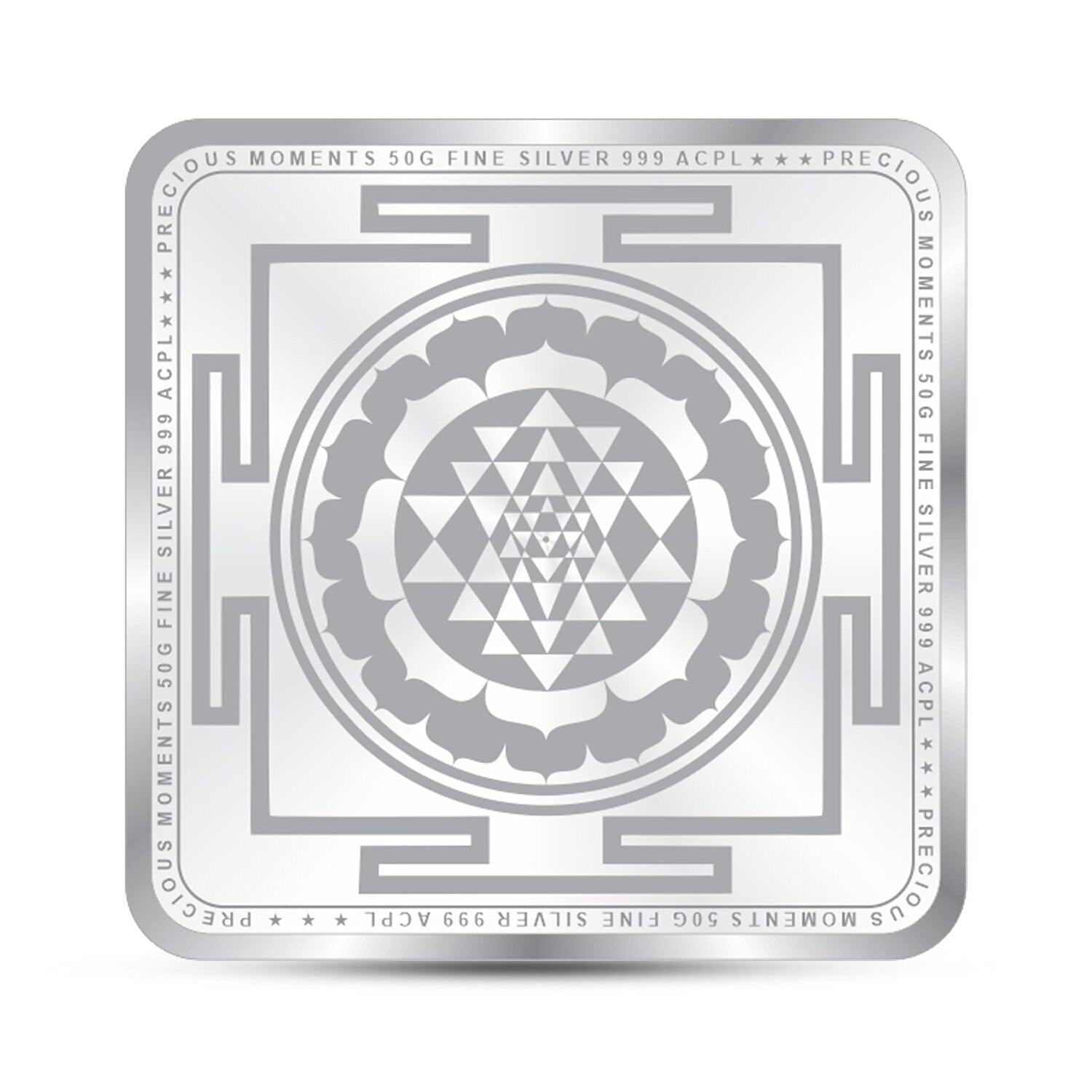 BIS Hallmarked Laxmi Ganesh Square 50Gm Silver Coin (999 Purity)