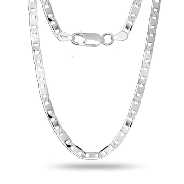 925 Sterling Silver Italian 3 MM Diamond-Cut Solid Flat Mariner Link Chain Necklace for Men and Women