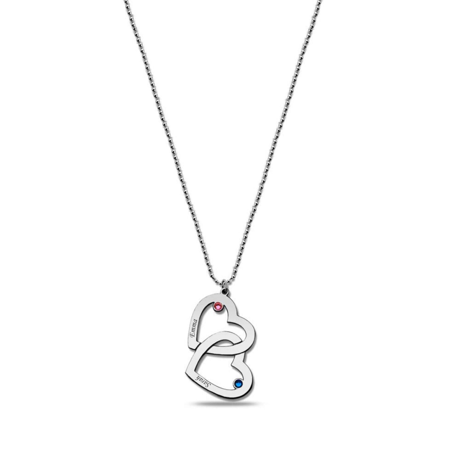 Personalised 925 Sterling Silver Interlocking Heart Birthstone Couple Necklace for Teen Women