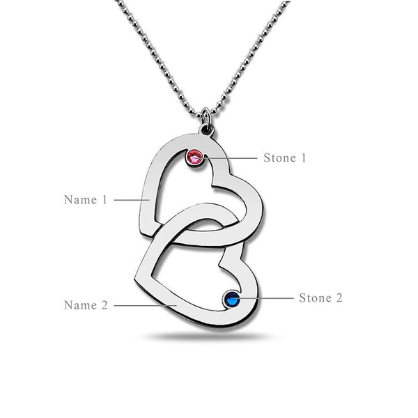 Personalised 925 Sterling Silver Interlocking Heart Birthstone Couple Necklace for Teen Women