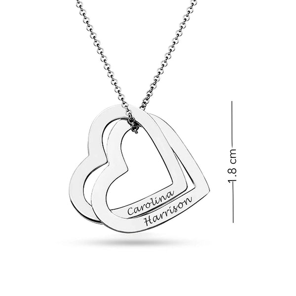 Personalised 925 Sterling Silver Interlocking Heart Couple Necklace for Teen Women