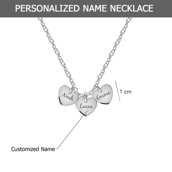 Personalised 925 Sterling Silver Engraved Set of Multi Heart Charm Name Necklace for Women