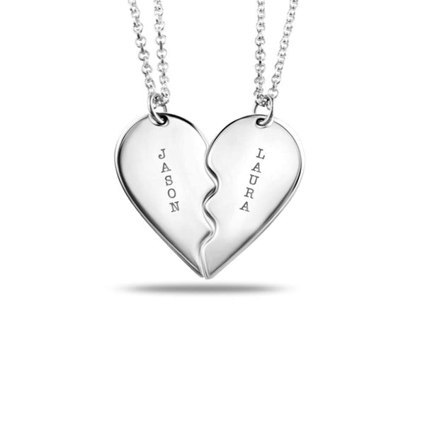 Personalised 925 Sterling Silver Broken Heart for Couple Engraved Name Necklace for Women