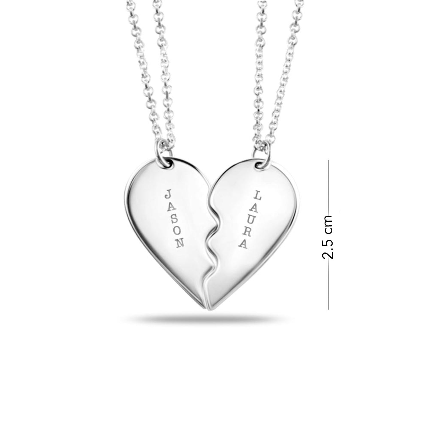 Personalised 925 Sterling Silver Broken Heart for Couple Engraved Name Necklace for Women