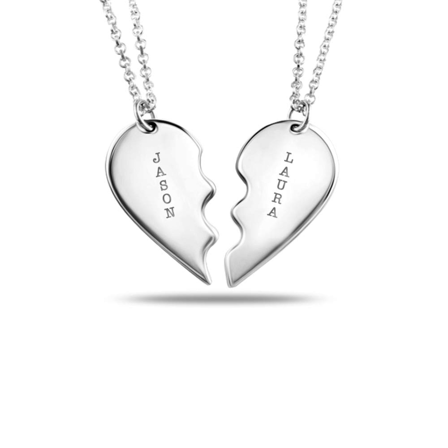 Personalised 925 Sterling Silver Broken Heart for Couple Engraved Name Necklace for Women