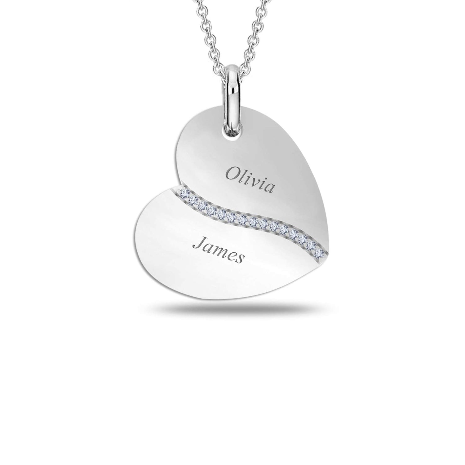 Personalised 925 Sterling Silver Engraved Couple Heart Name Necklace with Personalised Message BOX for Women