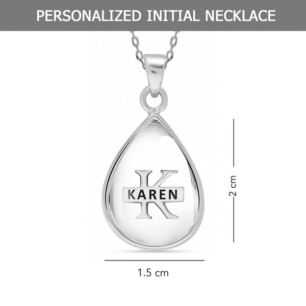 925 Sterling Silver Personalised Monogram Name Letter Oval Shape Custom Initial Alphabet Transparent Resin Pendant Necklace for Teen Women