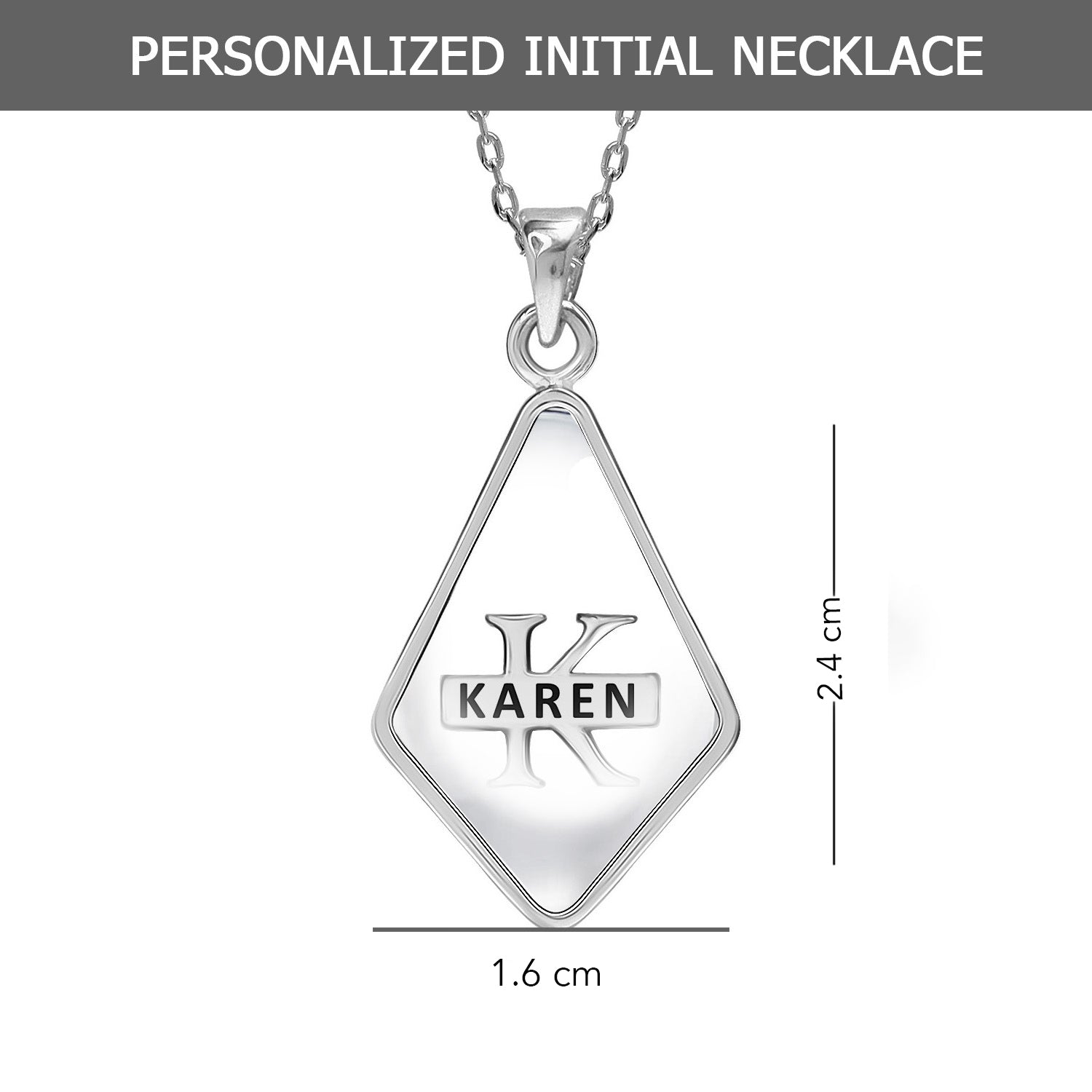 925 Sterling Silver Personalised Monogram Name Letter Rhombus Shape Custom Initial Alphabet Transparent Resin Pendant Necklace for Teen Women