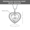 925 Sterling Silver Personalised CZ Heart Shape Rotating Custom Initial Transparent Resin Pendant Necklace for Teen Women