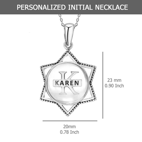 925 Sterling Silver Personalised Round Star Shape Custome Name and Initial Transparent Resin Pendant Necklace for Teen Women