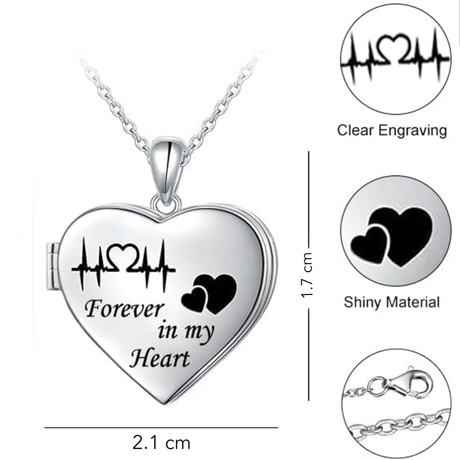 925 Sterling Silver Personalised Openable Heart Couple Photo Name & Message Love Printed Pictures Pendant Necklace for Women