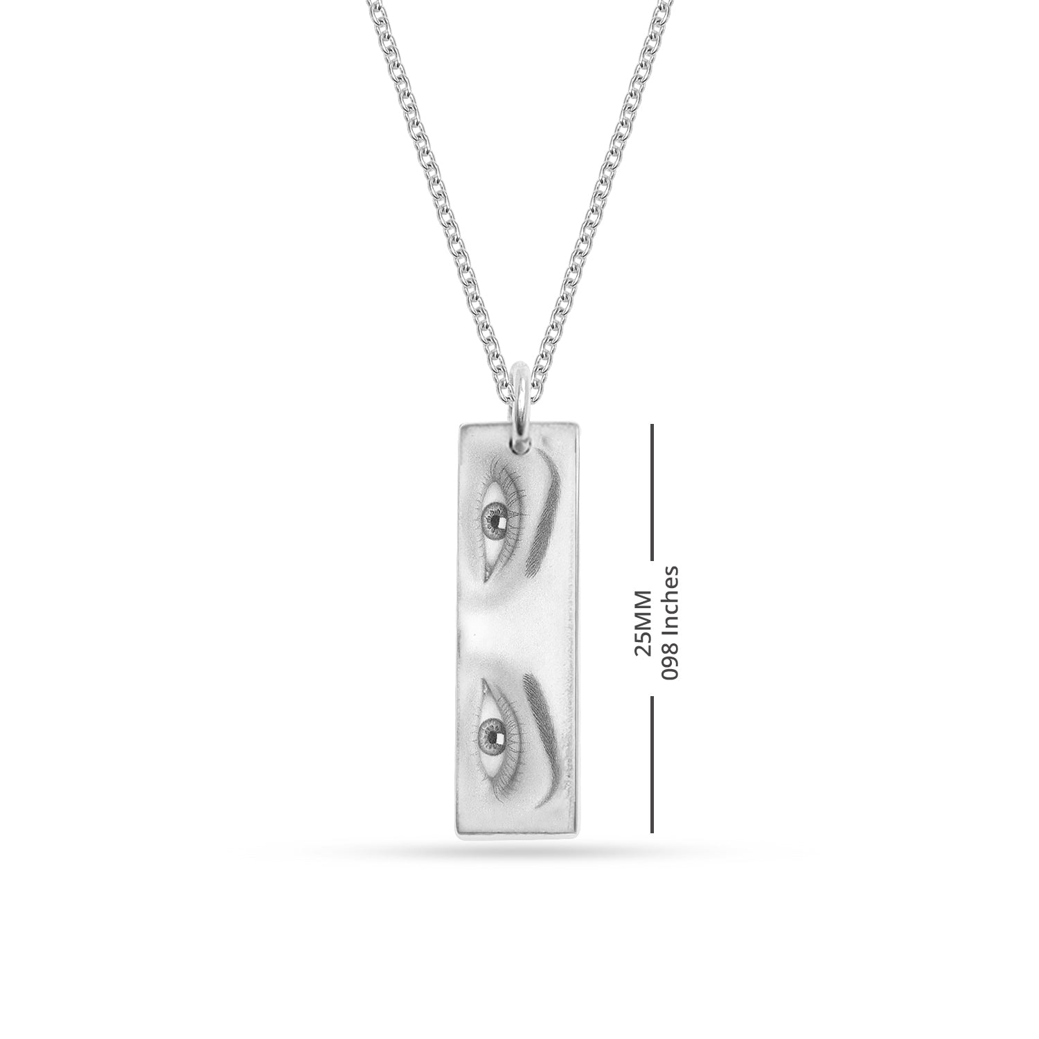 925 Sterling Silver Personalised Engraved Eyes Photo Bar Pendant Necklace for Women