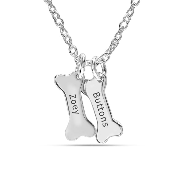 Personalised 925 Sterling Silver Multi Dog Bone Memorial Necklace ngraved Name Necklace