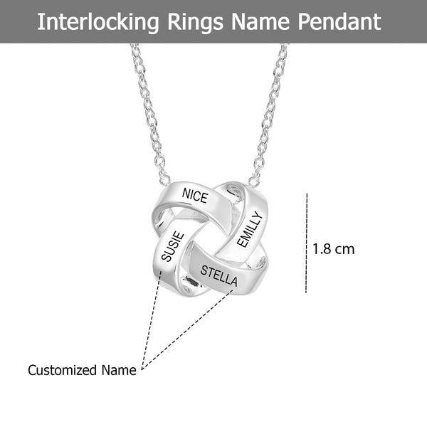 Personalised 925 Sterling Silver Interlocking Rings Name Pendant Necklace for Women