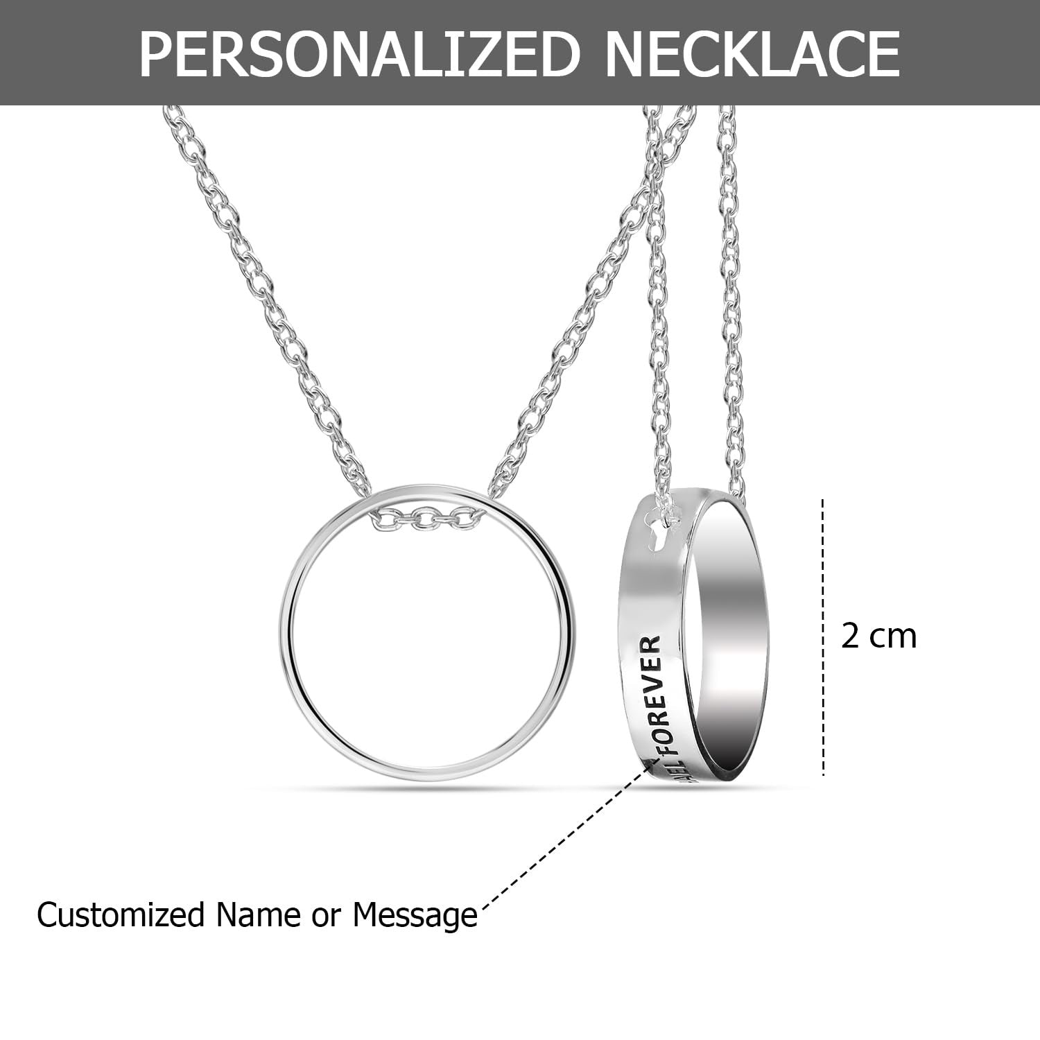 Personalised 925 Sterling Silver Outside Engraved Circle Ring Pendant Necklace for Women