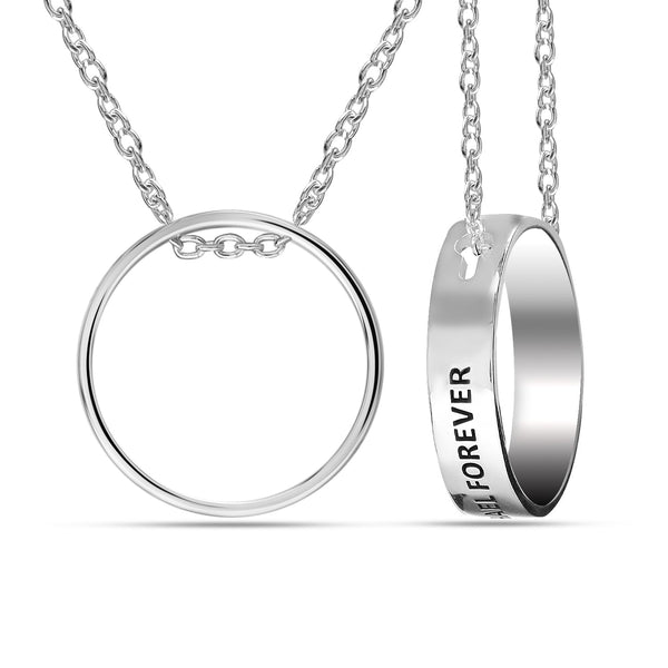 Personalised 925 Sterling Silver Outside Engraved Circle Ring Pendant Necklace for Women