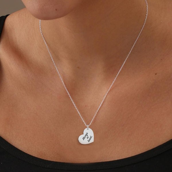 Personalised 925 Sterling Silver Eternal Bond Couple Fingerprint with Name Heart Pendant Necklace for Women