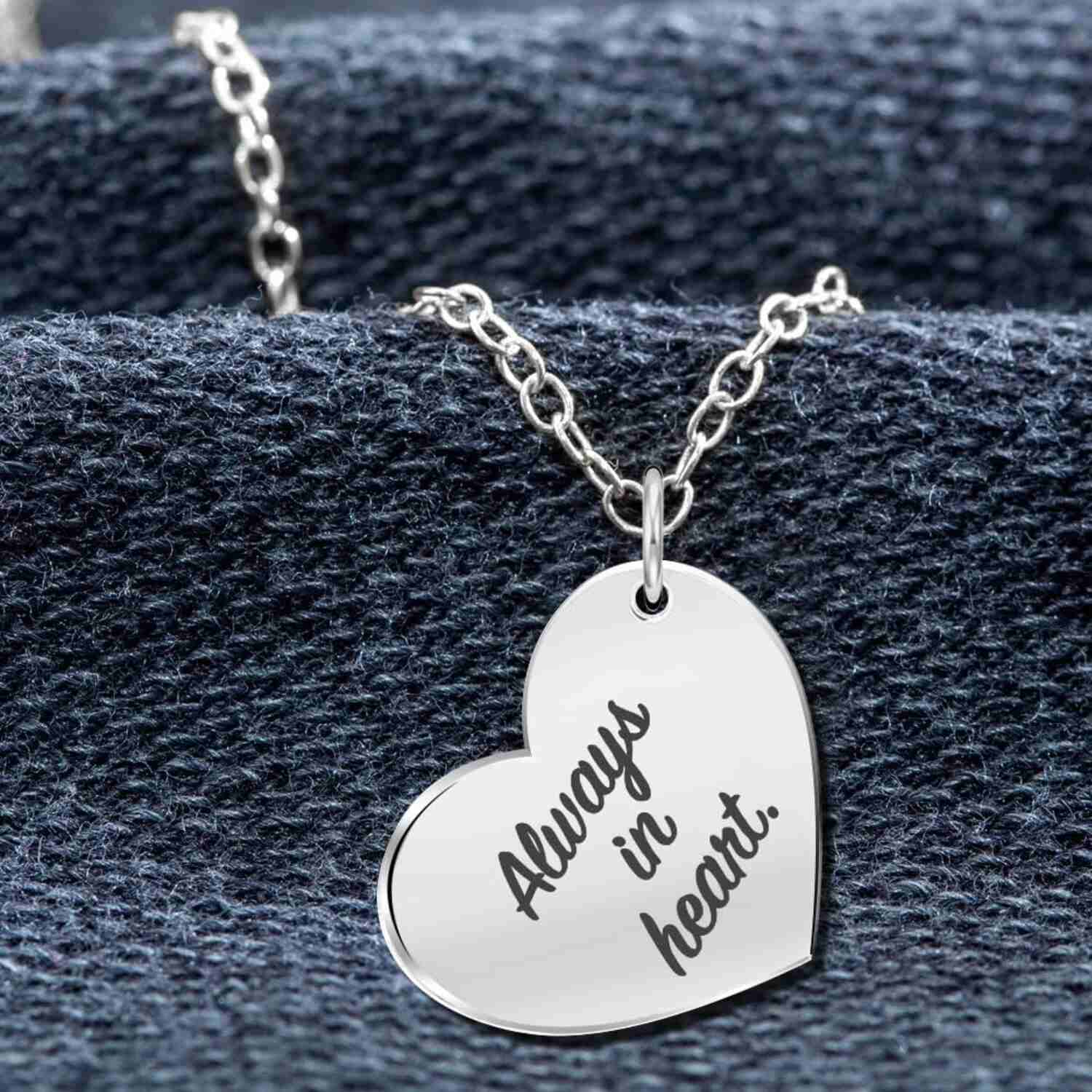 Personalised 925 Sterling Silver Eternal Bond Couple Fingerprint with Name Heart Pendant Necklace with Personalised Photo & Message BOX for Women