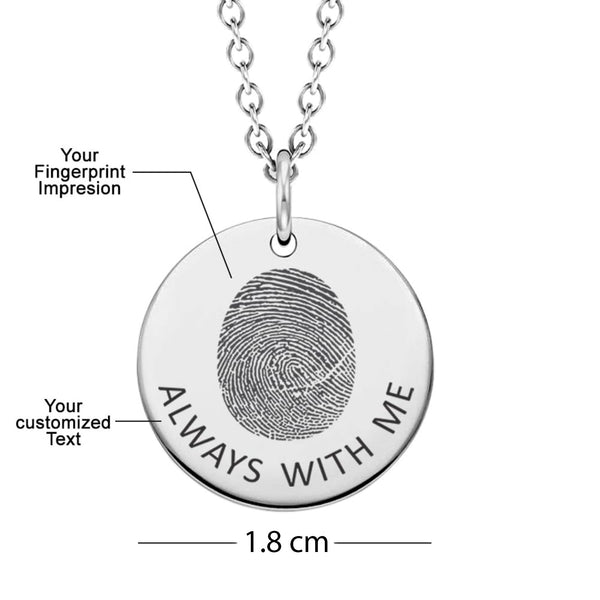 Personalised 925 Sterling Silver Engraved Round Fingerprint with Name Pendant Necklace for Women