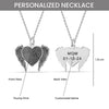 Personalised 925 Sterling Silver Engraved Fingerprint Angel Wing Heart Pendant Necklace for Women