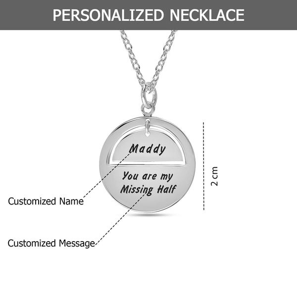 Personalised 925 Sterling Silver Engraved Name and Message Round Disc Pendant Necklace with Personalised Message BOX for Women