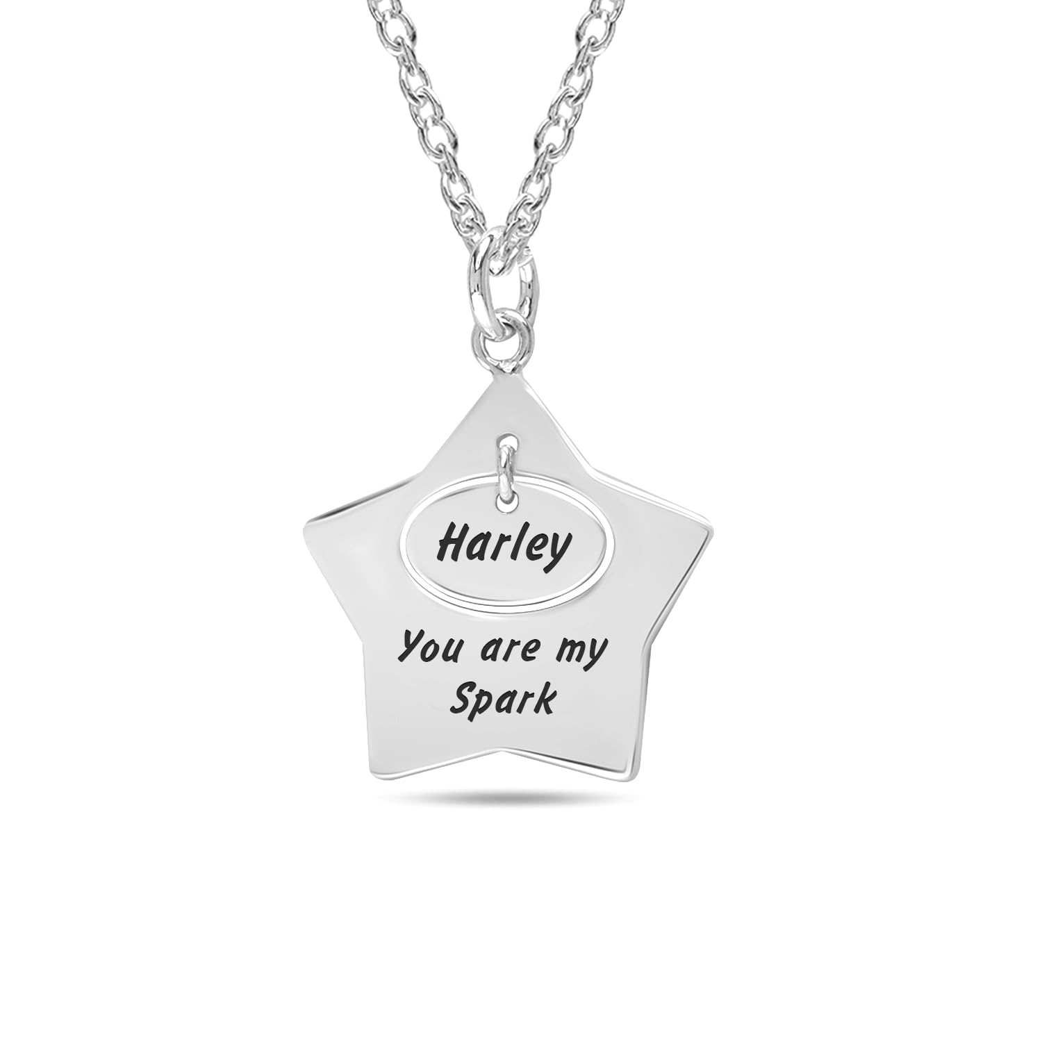 Personalised 925 Sterling Silver Engraved Name and Message Star Pendant Necklace with Personalised Photo & Message BOX for Women