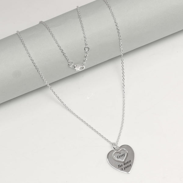 Personalised 925 Sterling Silver Engraved Name and Message Double Heart Pendant Necklace with Personalised Photo & Message BOX for Women