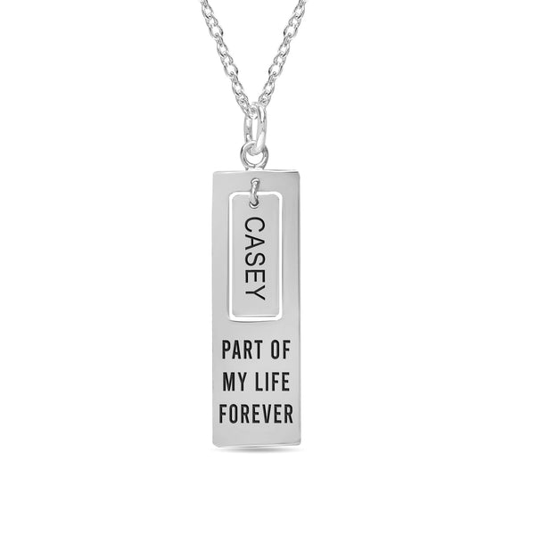 Personalised 925 Sterling Silver Engraved Name and Message Double Bar Necklace with Personalised Photo & Message BOX for Women