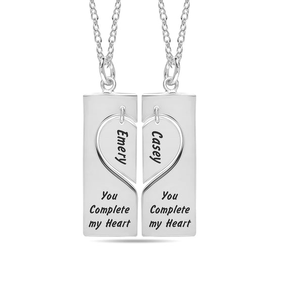 Personalised 925 Sterling Silver Engraved Name and Message Double Heart Bar Necklace with Personalised Photo & Message BOX for Women