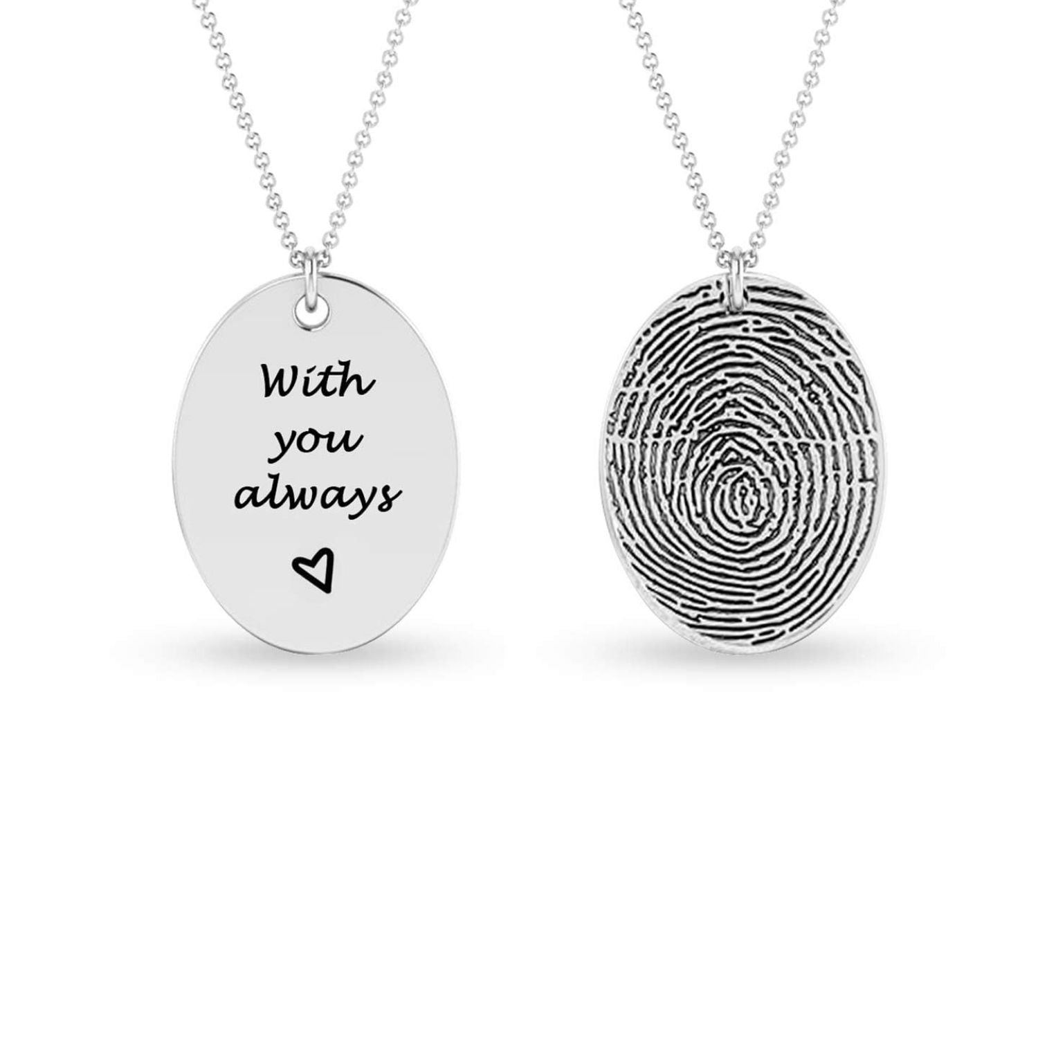 Personalised 925 Sterling Silver Actual Fingerprint Memorial Pendant Necklace for Men and Women