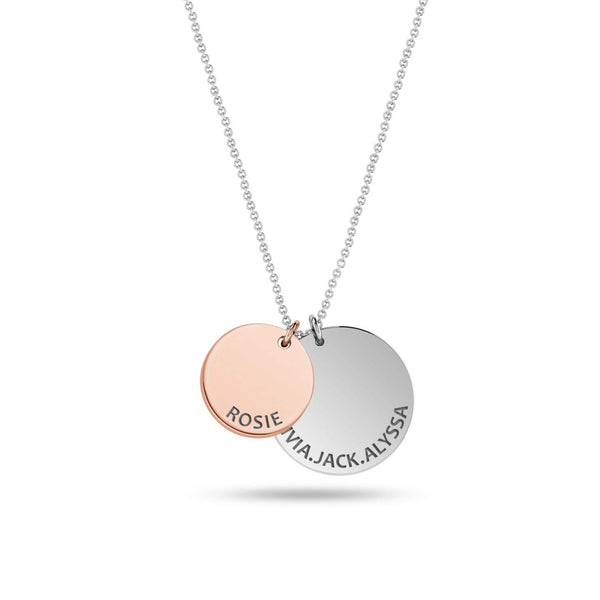 Personalised 925 Sterling Silver Engraved Name Double Disc Charm Pendant Necklace for Women