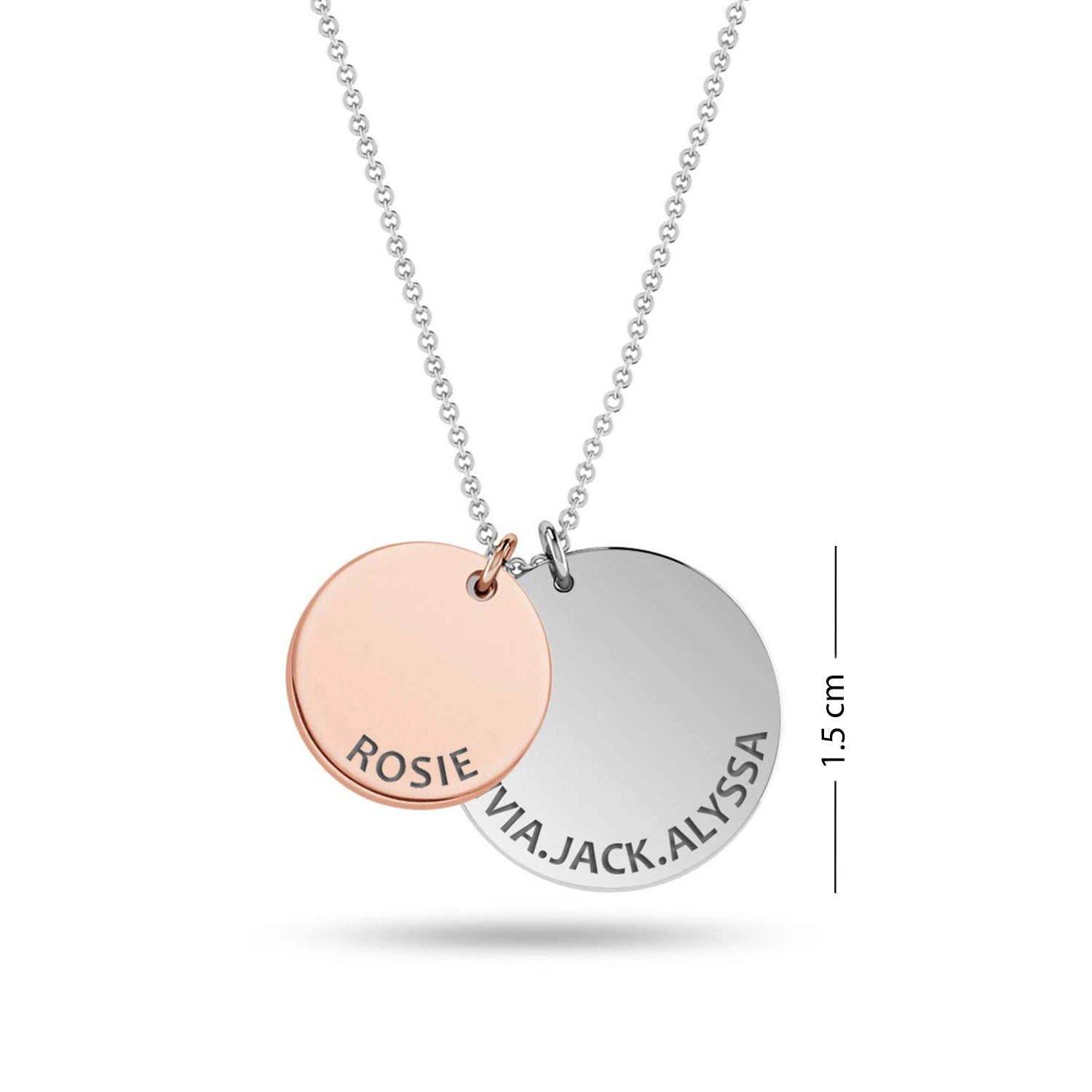 Personalised 925 Sterling Silver Engraved Name Double Disc Charm Pendant Necklace for Women