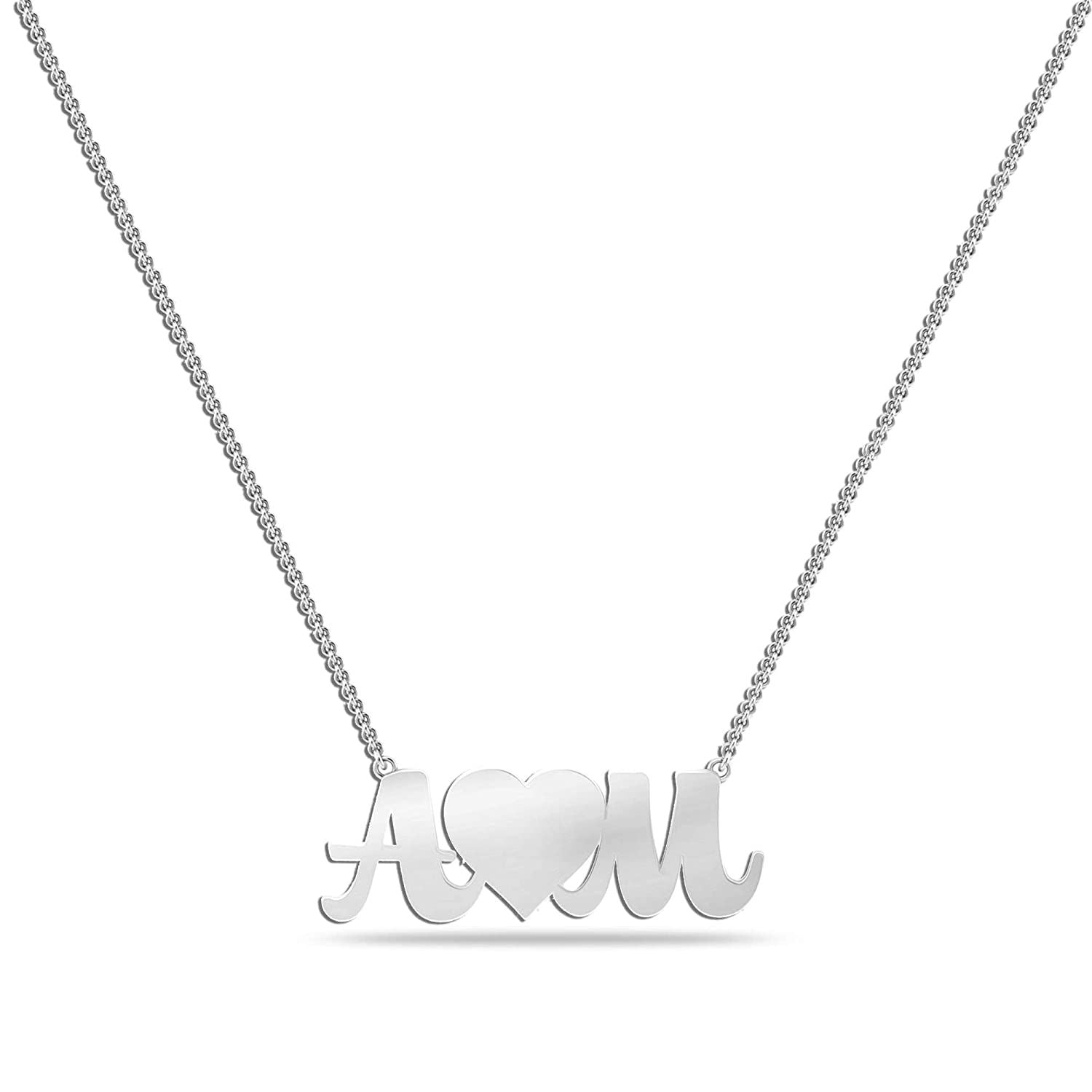 Personalised 925 Sterling Silver Couple Initial Heart Necklace for Teen Women