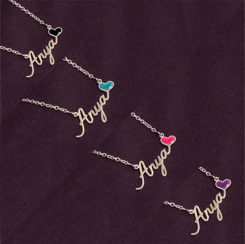 Personalised 925 Sterling Silver Name Heart Necklace for Teen Women