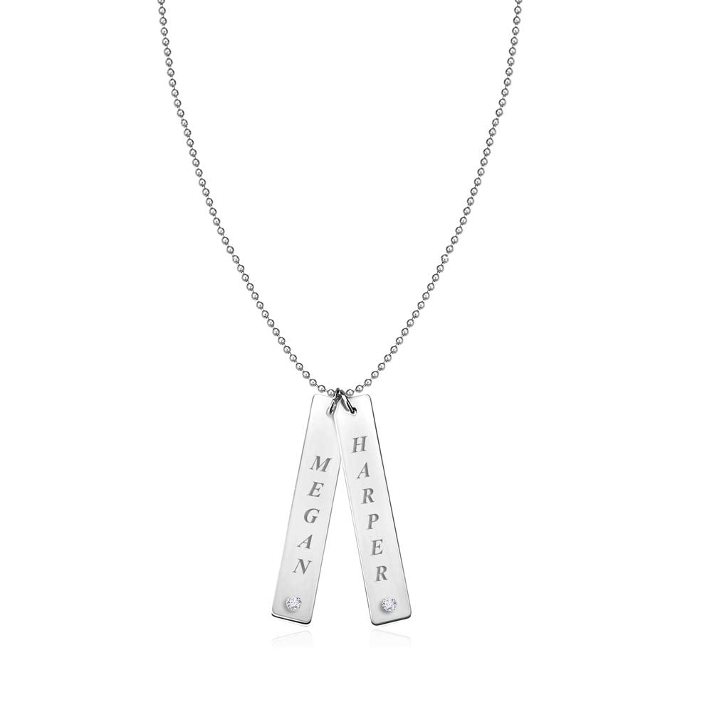 Personalised 925 Sterling Silver Vertical Two Bar with Name Engraved Couple Necklace for Women